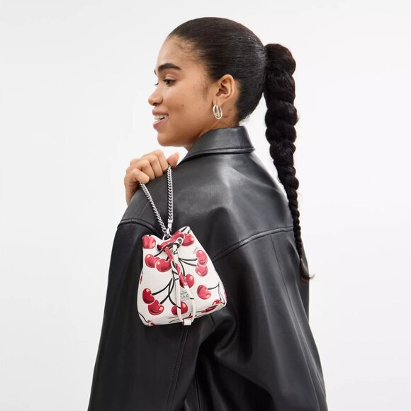 Coach Drawstring Wristlet With Cherry Print - Picture 5 of 9